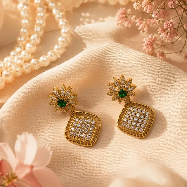 LJF_Gold_Plated_American_Diamonds_Necklace_Set_for_Women_|_Green_Stone_Floral_Pendant_Necklace_with_Matching_Earrings