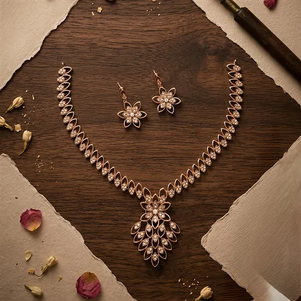 LJF_Gold_Plated_American_Diamonds_Necklace_Set_for_Women_and_Girls_|_Floral_CZ_Stone_Pendant_Necklace_with_Matching_Earrings