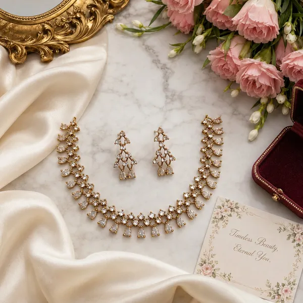 LJF_Gold_Plated_Crystal_Choker_Necklace_Set_for_Women_&_Girls_|_American_Diamonds_(AD)_Necklace_with_Matching_Earrings