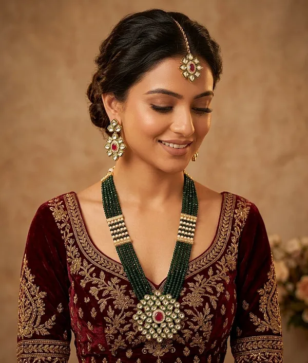 LJF_Green_Beaded_Kundan_Rajwadi_Bridal_Necklace_Set_with_Maang_Tikka_&_Earrings_for_Women_and_Girls|_Rani_Haar_Wedding_Necklace_Set