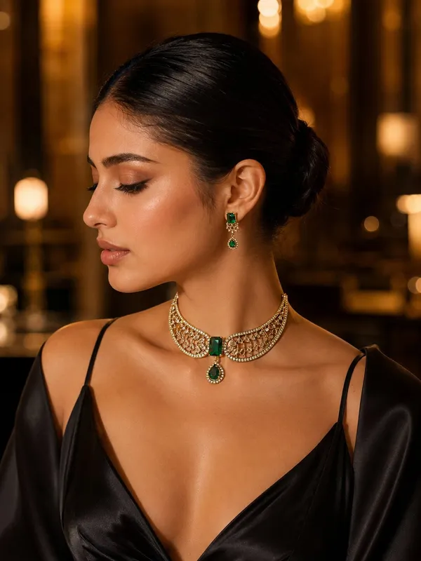 LJF_Green_Stone_Antique_Gold-Tone_Mehandi_finish_Necklace_Set_for_Women_|_Statement_Collar_Necklace_with_Matching_Drop_Earrings