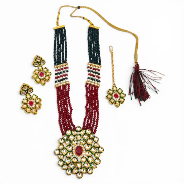 LJF_Multicolour_Beaded_Kundan_Rajwadi_Bridal_Necklace_Set_with_Maang_Tikka_&_Earrings_for_Women_and_Girls|_Rani_Haar_Wedding_Necklace_Set