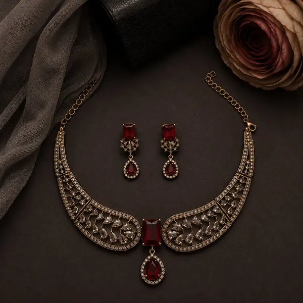 LJF_Red_Stone_Antique_Gold-Tone_Mehandi_finish_Necklace_Set_for_Women_|_Statement_Collar_Necklace_with_Matching_Drop_Earrings