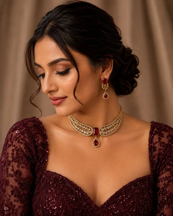 LJF_Red_Stone_Antique_Gold-Tone_Mehandi_finish_Necklace_Set_for_Women_|_Statement_Collar_Necklace_with_Matching_Drop_Earrings