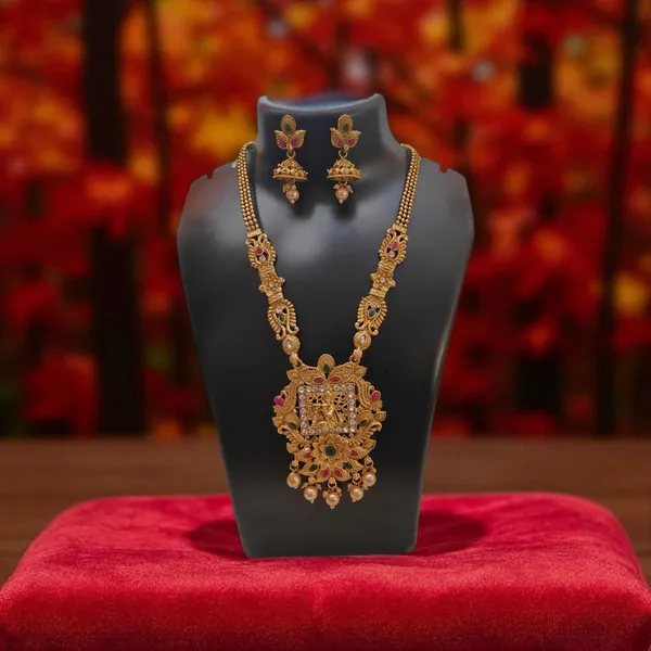 LJF_Traditional_South_Indian_Temple_Jewelry_Long_Haram_Necklace_Set_for_Women_|_Antique_Gold_Plated_Krishna_Pendant_Necklace_with_Jhumka_Earrings