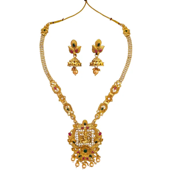 LJF_Traditional_South_Indian_Temple_Jewelry_Long_Haram_Necklace_Set_for_Women_|_Antique_Gold_Plated_Krishna_Pendant_Necklace_with_Jhumka_Earrings