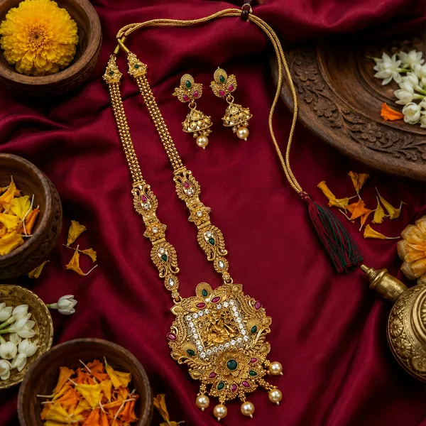 LJF_Traditional_South_Indian_Temple_Jewelry_Long_Haram_Necklace_Set_for_Women_|_Antique_Gold_Plated_Krishna_Pendant_Necklace_with_Jhumka_Earrings