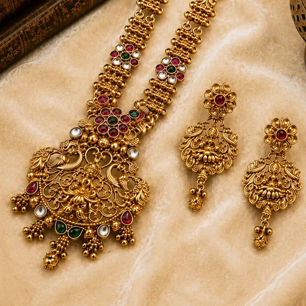 LJF_Traditional_South_Indian_Temple_Jewelry_Necklace_Set_for_Women_|_Antique_Gold_Plated_Lakshmi_Pendant_Necklace_with_Earrings