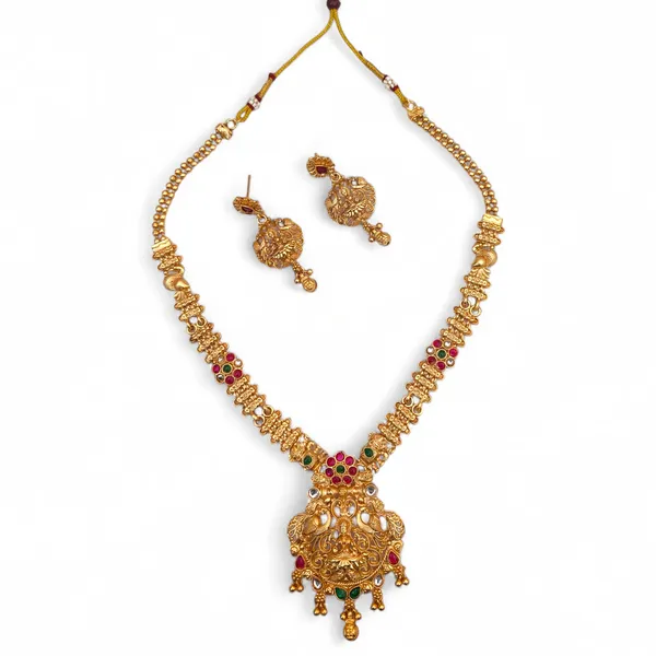 LJF_Traditional_South_Indian_Temple_Jewelry_Necklace_Set_for_Women_|_Antique_Gold_Plated_Lakshmi_Pendant_Necklace_with_Earrings
