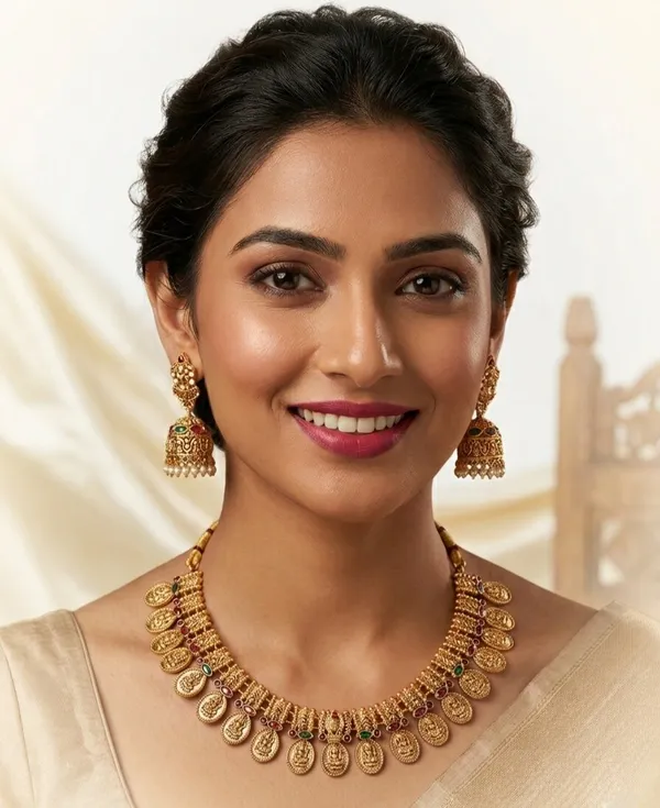 Traditional_Gold_Plated_Temple_Jewellery_Set_for_Women_|_Adjustable_Choker_Necklace_with_Jhumka_Earrings