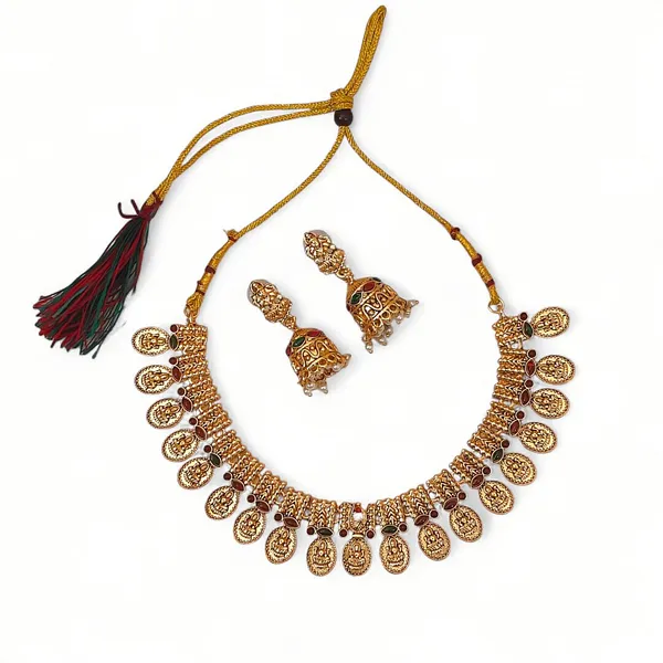 Traditional_Gold_Plated_Temple_Jewellery_Set_for_Women_|_Adjustable_Choker_Necklace_with_Jhumka_Earrings