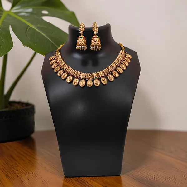 Traditional_Gold_Plated_Temple_Jewellery_Set_for_Women_|_Adjustable_Choker_Necklace_with_Jhumka_Earrings