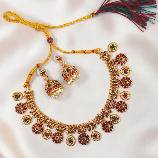 Traditional_Gold_Plated_Temple_Jewellery_Set_for_Women_|_Adjustable_Choker_Necklace_with_Jhumka_Earrings