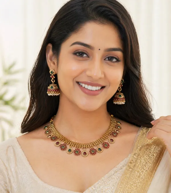 Traditional_Gold_Plated_Temple_Jewellery_Set_for_Women_|_Adjustable_Choker_Necklace_with_Jhumka_Earrings