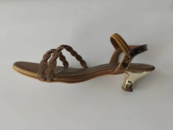 Gold_Toned_Braided_Strap_Kitten_Heel_Sandals_Stylish_Party_Wear_Comfortable_Elegant