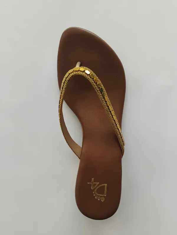 Brown_Golden_Embellished_Flat_Sandals_For_Women_Stylish_Comfortable_Casual_Trendy_Wear