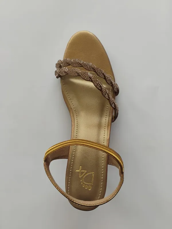 Gold_Toned_Braided_Strap_Kitten_Heel_Sandals_Stylish_Party_Wear_Comfortable_Elegant