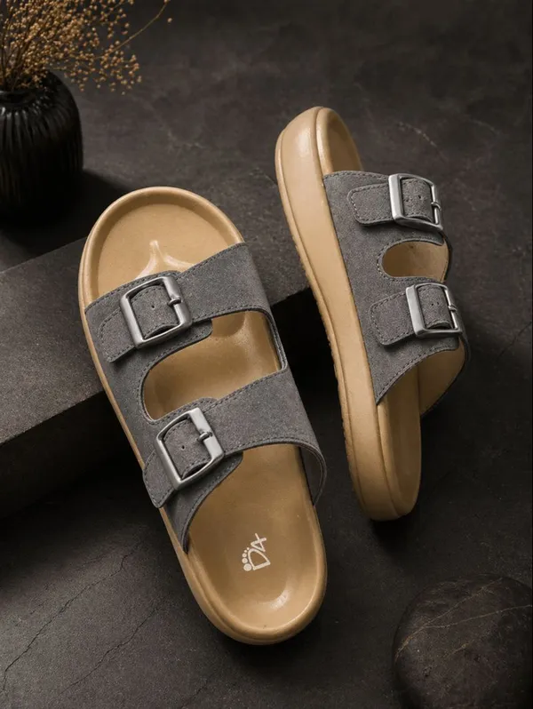 Cream_And_Grey_Double_Strap_Buckle_Slide_Sandals_Comfortable_Stylish_Casual_Lightweight
