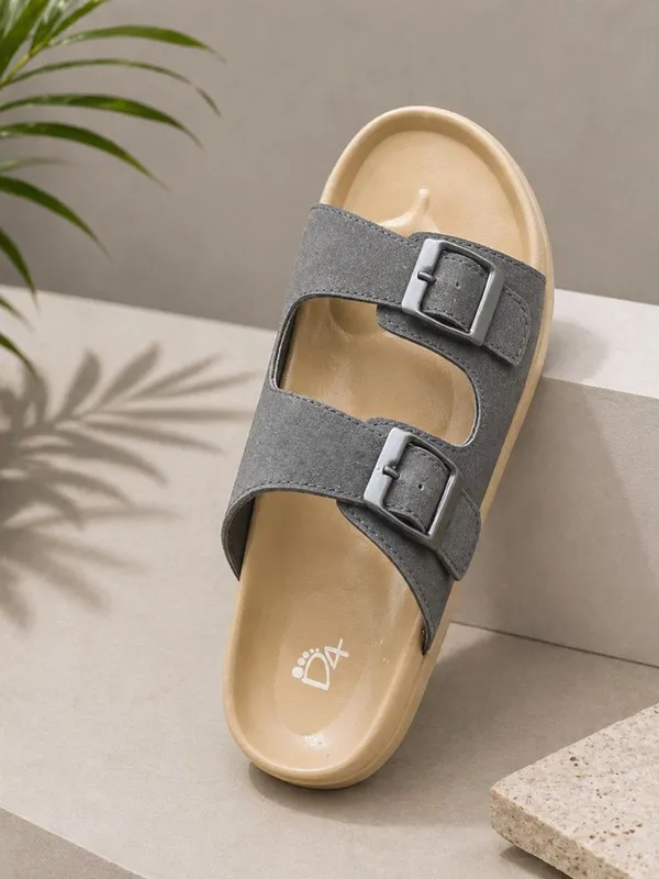 Cream_And_Grey_Double_Strap_Buckle_Slide_Sandals_Comfortable_Stylish_Casual_Lightweight