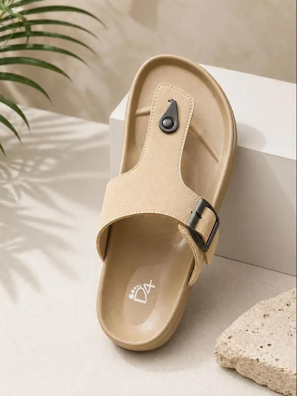 Beige_T_Strap_Sandals_Adjustable_Buckle_Comfortable_Stylish_Casual_Daily_Wear