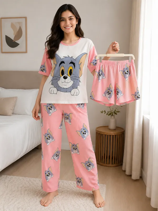 Grey_Hosiery_Tom_And_Jerry_Print_3_piece_Night_suit