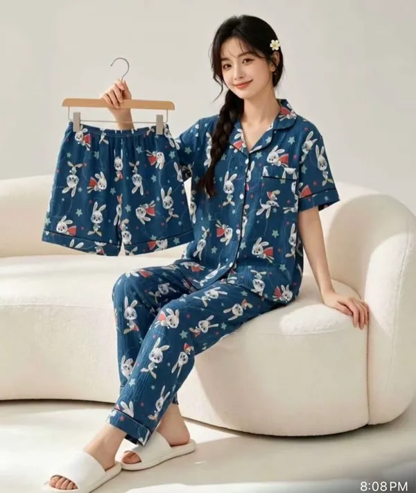 Navy_Blue_Crush_Cotton_Bunny_3-Piece_Night_suit