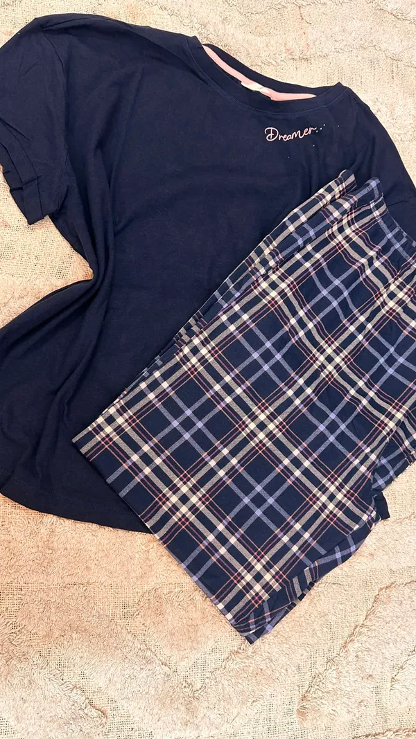 Navy_Blue_Cotton_Check_Print_Relaxed_Sleepwear_Set_For_Women