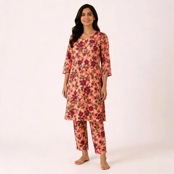 Peach_Cotton_Relaxed_Floral_Print_Loungewear_Coord_Set_For_Women