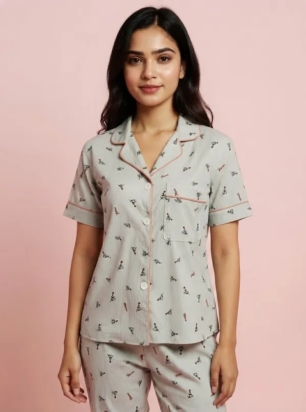 Grey_Crushed_Cotton_Floral_Print_Braless_3-Piece_Nightsuit_For_Women