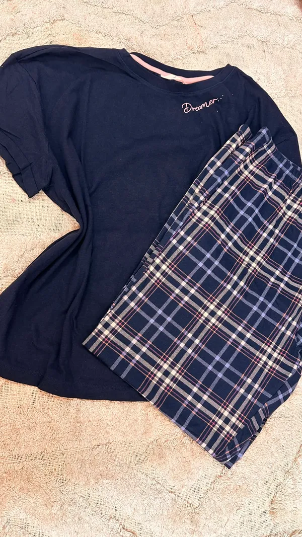 Navy_Blue_Cotton_Check_Print_Relaxed_Sleepwear_Set_For_Women