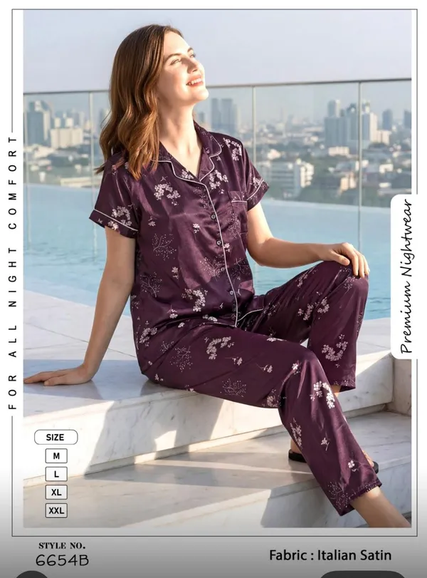 Purple_Italian_Satin_Floral_Print_Relaxed_Fit_Pajama_Set_For_Women