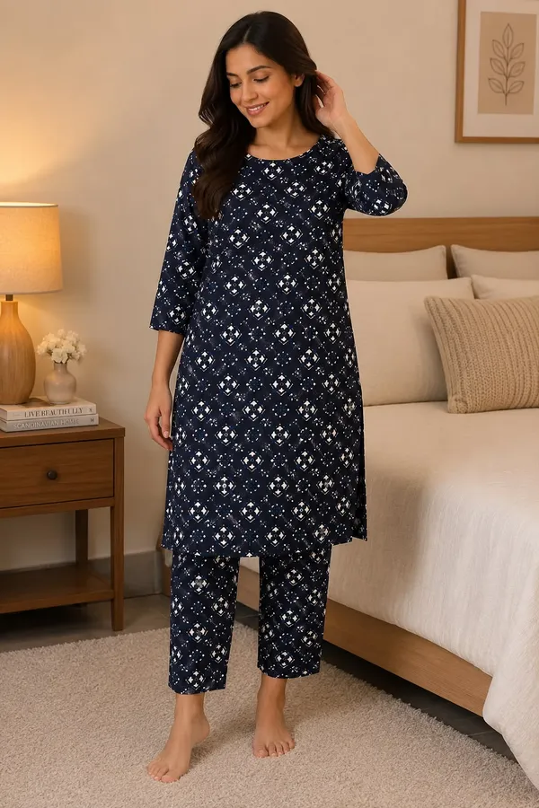 Navy_Blue_Cotton_Geometric_Print_Straight_Kurta_Pants_Night_Suit_For_Women
