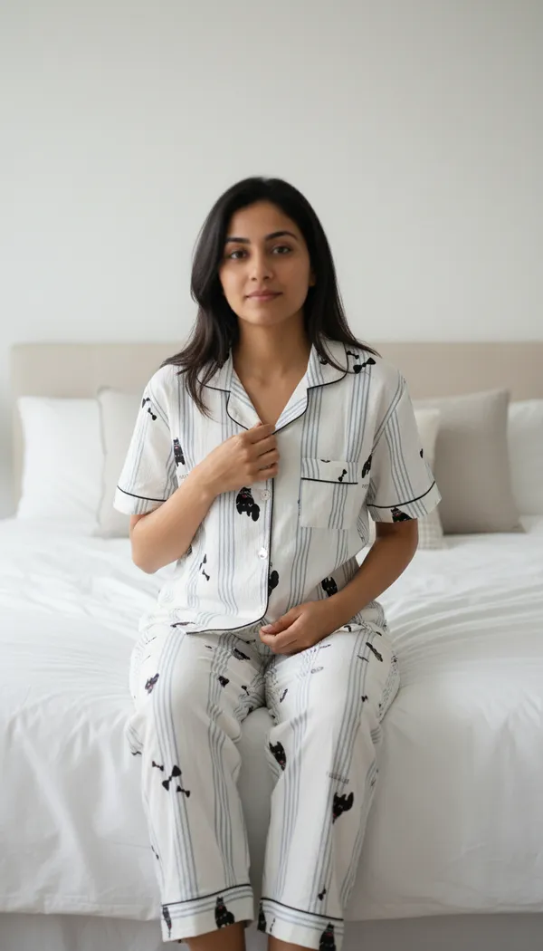 Cream_Grey_Cotton_Cat_Print_Pajama_Set_For_Women