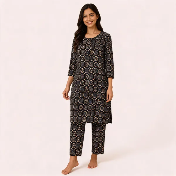 Black_Cotton_Medallion_Print_Straight_Kurta_Pyjama_Set_For_Women