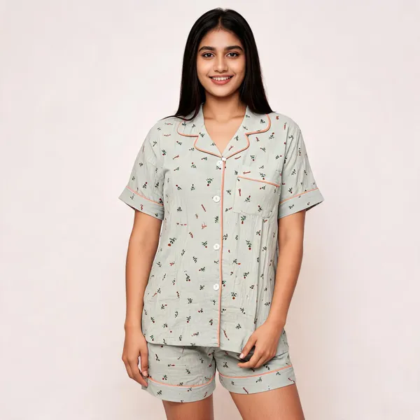 Grey_Crushed_Cotton_Floral_Print_Braless_3-Piece_Nightsuit_For_Women