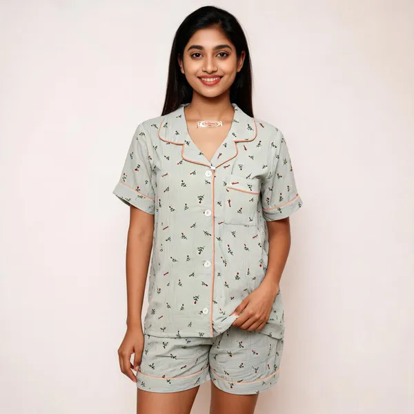 Grey_Crushed_Cotton_Floral_Print_Braless_3-Piece_Nightsuit_For_Women