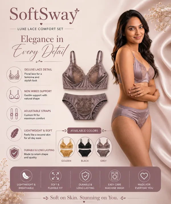 Golden_Satin_Lace_Non-Wired_Lingerie_Set_for_Women