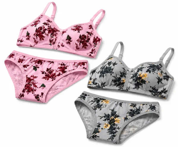 SOFTSWAY_Women's_Floral_Print_Bra_Panty_Set_|_Hosiery_Lingerie_Set_|_Non-Padded,_Non-Wired_|_Soft_&_Breathable_Full_Coverage_Innerwear_for_Women_&_Girls_Grey_&_Pink_Size_40