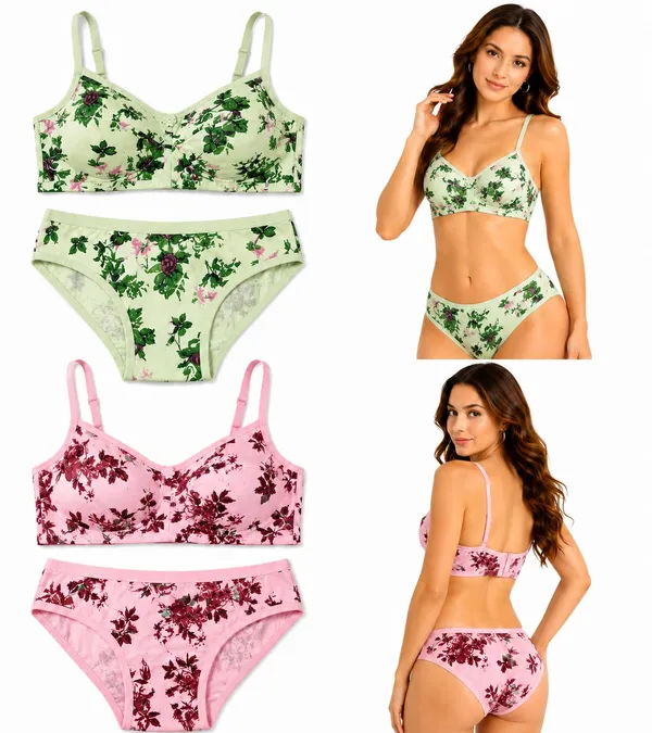 SOFTSWAY_Women's_Floral_Print_Bra_Panty_Set_|_Hosiery_Lingerie_Set_|_Non-Padded,_Non-Wired_|_Soft_&_Breathable_Full_Coverage_Innerwear_for_Women_&_Girls_Green_&_Pink_Size_40