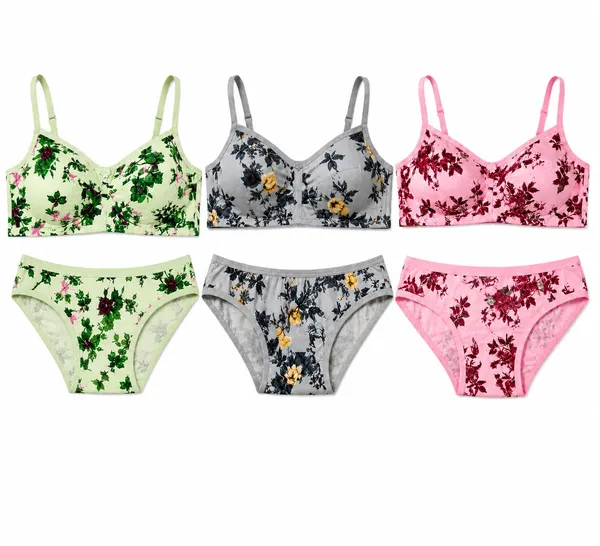 SOFTSWAY_Women's_Floral_Bra_Panty_Set_|_Hosiery_Lingerie_Set_|_Non-Padded,_Non-Wired_|_Soft_&_Breathable_Full_Coverage_Innerwear_for_Women_&_Girls_|_Green,_Grey_&_Pink_Size_40