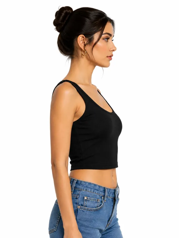 Women_Cotton_Padded_Ribbed_Black_Crop_Top
