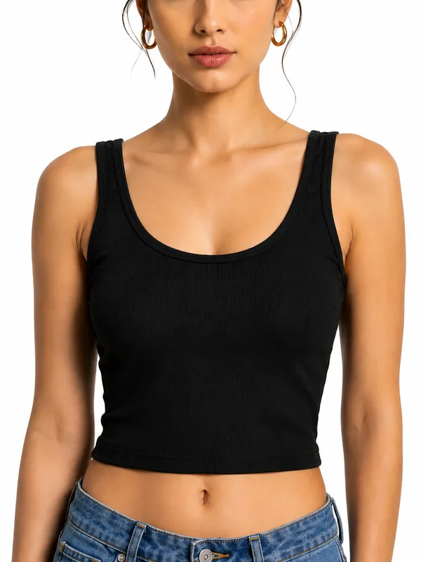Women_Cotton_Padded_Ribbed_Black_Crop_Top