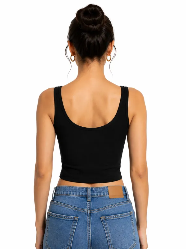 Women_Cotton_Padded_Ribbed_Black_Crop_Top