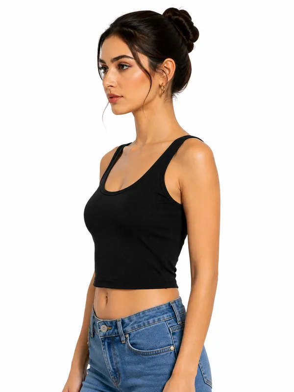 Women_Cotton_Padded_Ribbed_Black_Crop_Top