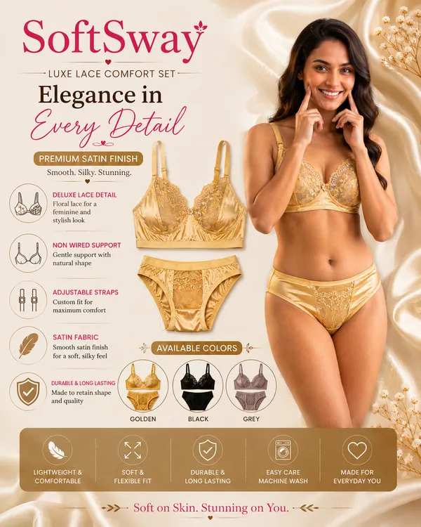 Golden_Satin_Lace_Non-Wired_Lingerie_Set_for_Women