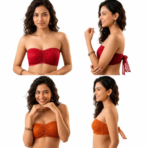 SOFTSWAY_Women's_Padded_Lace_Tube_Bra_|_Strapless_Net_Bandeau_Bra_|_Soft_Stretch_Tube_Top_|_Hook_Closure_|_Orange_&_Red_|_Size_36