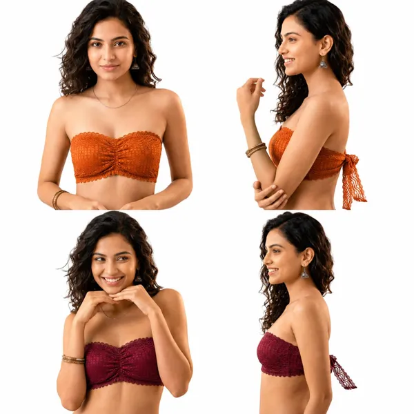 SOFTSWAY_Women's_Padded_Lace_Tube_Bra_|_Strapless_Net_Bandeau_Bra_|_Soft_Stretch_Tube_Top_|_Hook_Closure_|_Orange_&_Wine_|_Size_36