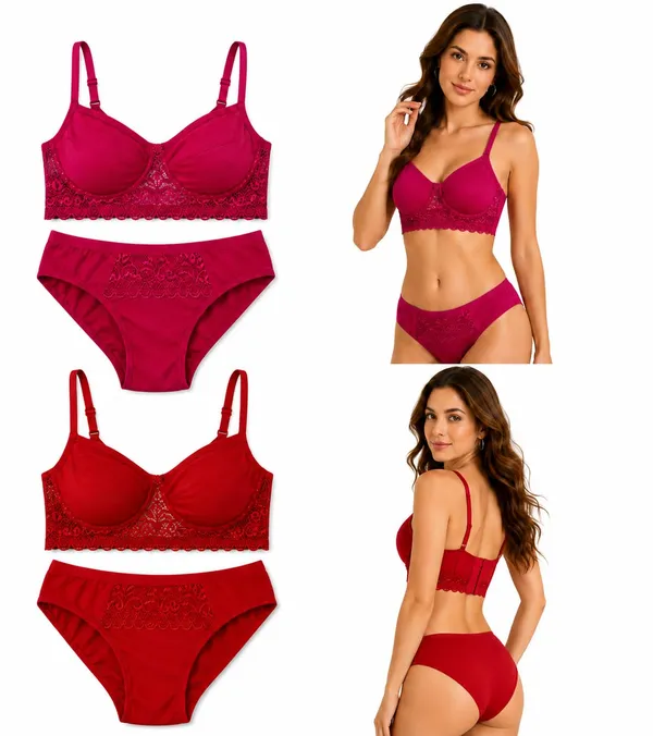 SOFTSWAY_Women_Bra_Panty_Set_Non_Padded_Wirefree_|_Lace_Lingerie_Set_for_Women_|_Soft_Cotton_Blend_Everyday_Innerwear_|Magenta,Red_-_Pack_of_2