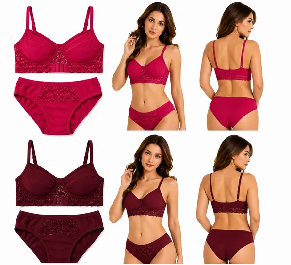 SOFTSWAY_Women_Bra_Panty_Set_Non_Padded_Wirefree_|_Lace_Lingerie_Set_for_Women_|_Soft_Cotton_Blend_Everyday_Innerwear_|_Magenta,Maroon_-_Pack_of_2