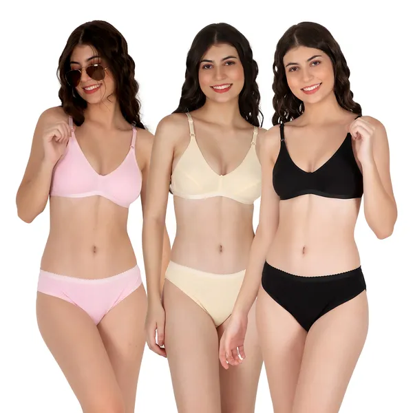 Multicolor_Cotton_Non_Padded_Bra_And_Panty_Set_for_Women